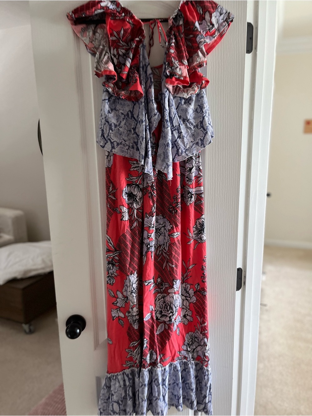 Anthropologie Coral and Lavender Floral Maxi with Snake-Print Overlay - Picture 7 of 8